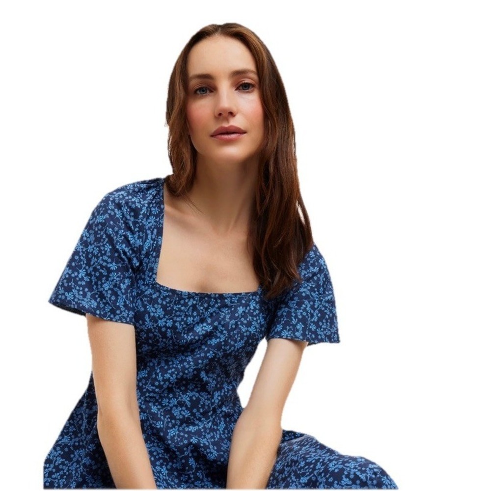 Draper James Midi Dress Woman Blue Size 8 Caitlyn Ribbon Floral - Picture 4 of 8